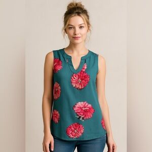 Cabi Style 3445 Blushing Floral Blouse Teal Sz M Peplum Lined
Tank Shirt Top